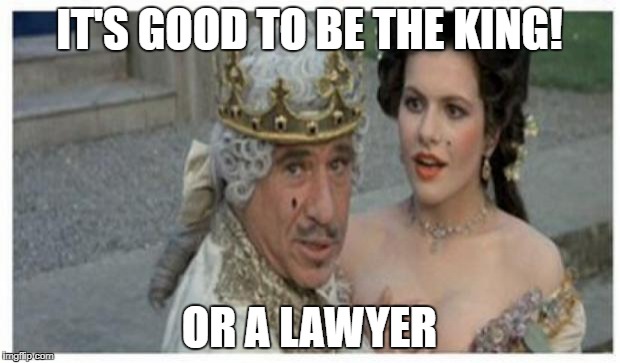 Mel brooks king | IT'S GOOD TO BE THE KING! OR A LAWYER | image tagged in mel brooks king | made w/ Imgflip meme maker