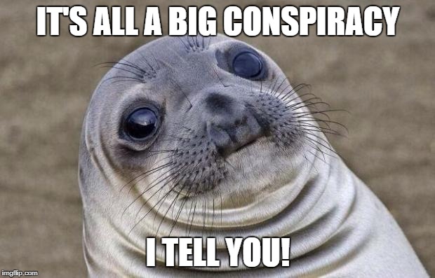 Awkward Moment Sealion Meme | IT'S ALL A BIG CONSPIRACY I TELL YOU! | image tagged in memes,awkward moment sealion | made w/ Imgflip meme maker