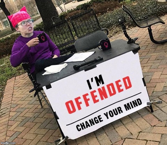 My new favorite thus far | I'M; OFFENDED | image tagged in change my mind,triggered feminist,offended,feminist,memes | made w/ Imgflip meme maker