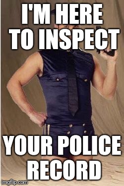 Mine is "walking on the moon" | I'M HERE TO INSPECT; YOUR POLICE RECORD | image tagged in gay police,police | made w/ Imgflip meme maker