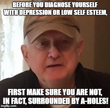 Dan For Memes | BEFORE YOU DIAGNOSE YOURSELF WITH DEPRESSION OR LOW SELF ESTEEM, FIRST MAKE SURE YOU ARE NOT, IN FACT, SURROUNDED BY A-HOLES! | image tagged in dan for memes | made w/ Imgflip meme maker