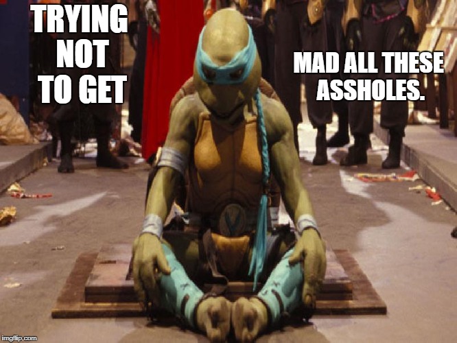 TRYING NOT TO GET; MAD ALL THESE ASSHOLES. | image tagged in venus de milo tmnt mei pieh chi | made w/ Imgflip meme maker
