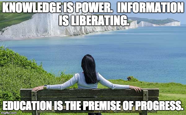 Knowledge | KNOWLEDGE IS POWER. 
INFORMATION IS LIBERATING. EDUCATION IS THE PREMISE OF PROGRESS. | image tagged in knowledge is power | made w/ Imgflip meme maker