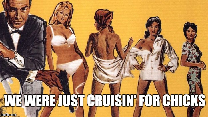 Bond girls | WE WERE JUST CRUISIN' FOR CHICKS | image tagged in bond girls | made w/ Imgflip meme maker