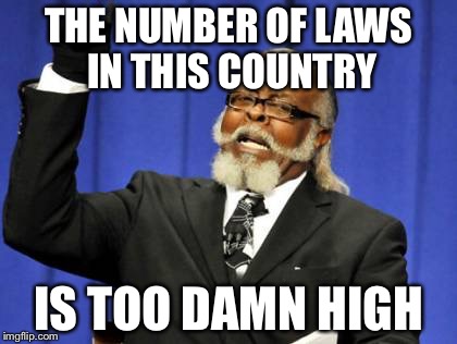 Too Damn High Meme | THE NUMBER OF LAWS IN THIS COUNTRY; IS TOO DAMN HIGH | image tagged in memes,too damn high | made w/ Imgflip meme maker