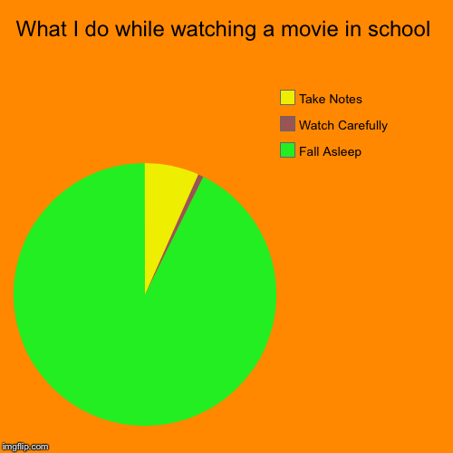 What I do while watching a movie in school | Fall Asleep, Watch Carefully, Take Notes | image tagged in funny,pie charts | made w/ Imgflip chart maker