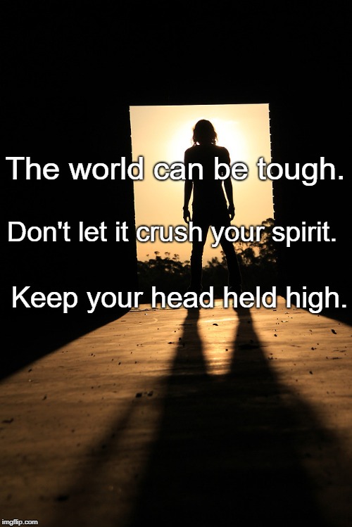 The world can be tough. Don't let it crush your spirit. Keep your head held high. | image tagged in stand strong sistren | made w/ Imgflip meme maker