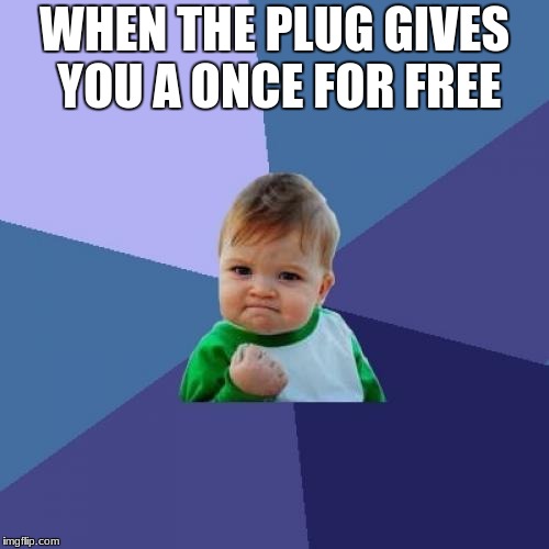 Success Kid Meme | WHEN THE PLUG GIVES YOU A ONCE FOR FREE | image tagged in memes,success kid | made w/ Imgflip meme maker
