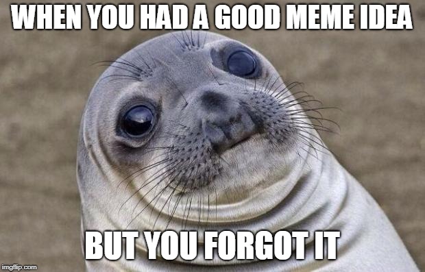 Awkward Moment Sealion | WHEN YOU HAD A GOOD MEME IDEA; BUT YOU FORGOT IT | image tagged in memes,awkward moment sealion | made w/ Imgflip meme maker