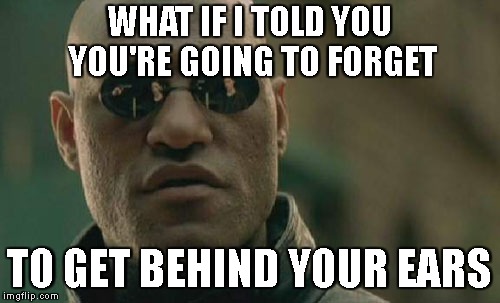 Matrix Morpheus Meme | WHAT IF I TOLD YOU YOU'RE GOING TO FORGET TO GET BEHIND YOUR EARS | image tagged in memes,matrix morpheus | made w/ Imgflip meme maker