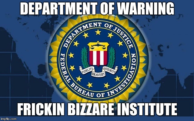 FBI logo | DEPARTMENT OF WARNING; FRICKIN BIZZARE INSTITUTE | image tagged in fbi logo | made w/ Imgflip meme maker