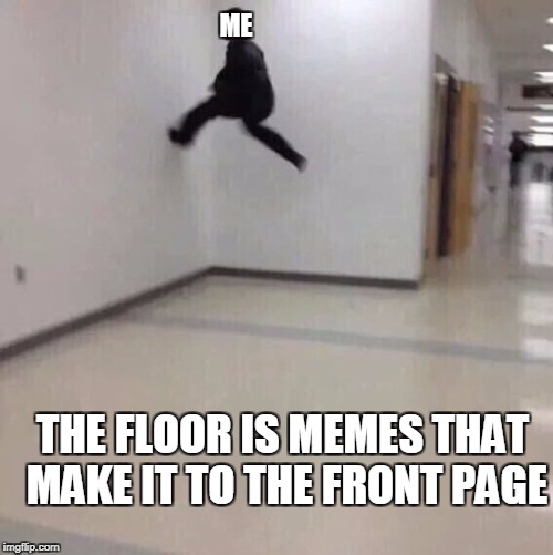Maybe this will be the one that makes it! probably not |  ME; THE FLOOR IS MEMES THAT MAKE IT TO THE FRONT PAGE | image tagged in floor is lava,memes | made w/ Imgflip meme maker