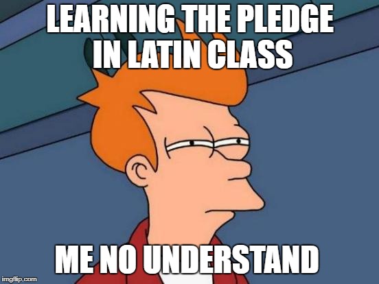 Futurama Fry Meme | LEARNING THE PLEDGE IN LATIN CLASS; ME NO UNDERSTAND | image tagged in memes,futurama fry | made w/ Imgflip meme maker