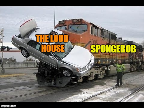 Car Crash | THE LOUD HOUSE; SPONGEBOB | image tagged in car crash,spongebob,the loud house | made w/ Imgflip meme maker