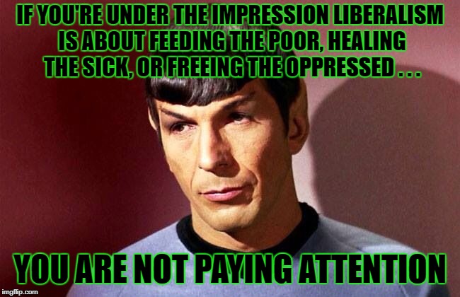 IF YOU'RE UNDER THE IMPRESSION LIBERALISM IS ABOUT FEEDING THE POOR, HEALING THE SICK, OR FREEING THE OPPRESSED . . . YOU ARE NOT PAYING ATT | made w/ Imgflip meme maker