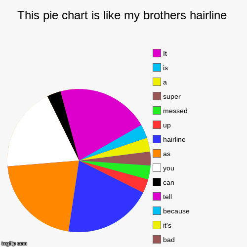 This pie chart is like my brothers hairline |, bad, it's, because, tell, can , you, as , hairline, up, messed, super, a, is, It | image tagged in funny,pie charts,memes,kingdawesome,no offense,bad | made w/ Imgflip chart maker