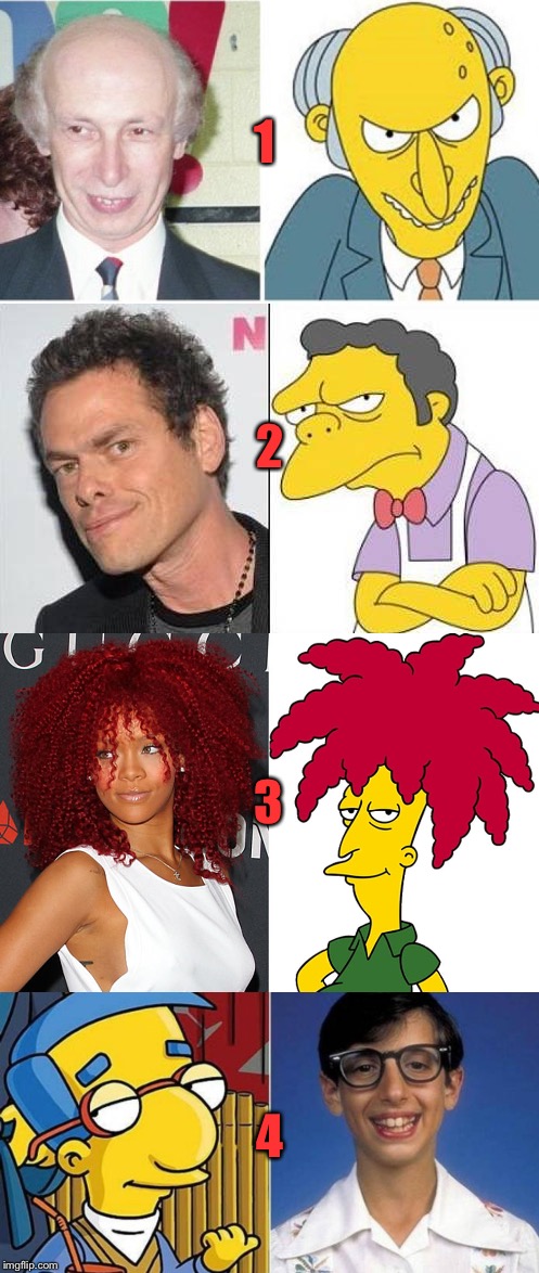 The closest doppelgänger 1,2,3 or 4 | 1; 2; 3; 4 | image tagged in memes,funny,the simpsons week,doppelgnger,simpsons | made w/ Imgflip meme maker