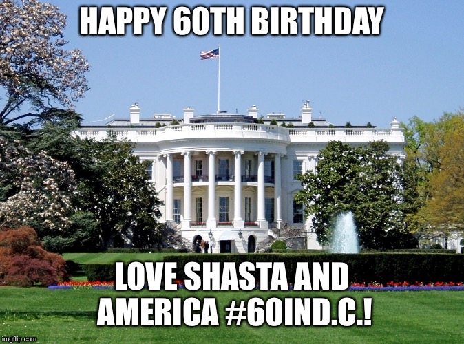 White House | HAPPY 60TH BIRTHDAY; LOVE SHASTA AND AMERICA
#60IND.C.! | image tagged in white house | made w/ Imgflip meme maker