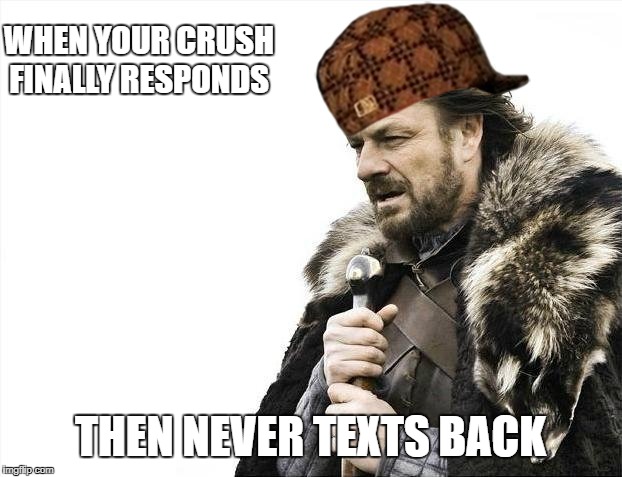 Brace Yourselves X is Coming Meme | WHEN YOUR CRUSH FINALLY RESPONDS; THEN NEVER TEXTS BACK | image tagged in memes,brace yourselves x is coming,scumbag | made w/ Imgflip meme maker