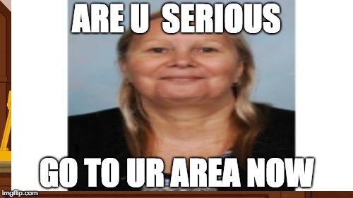 Annoying librarian |  ARE U  SERIOUS; GO TO UR AREA NOW | image tagged in annoying people | made w/ Imgflip meme maker