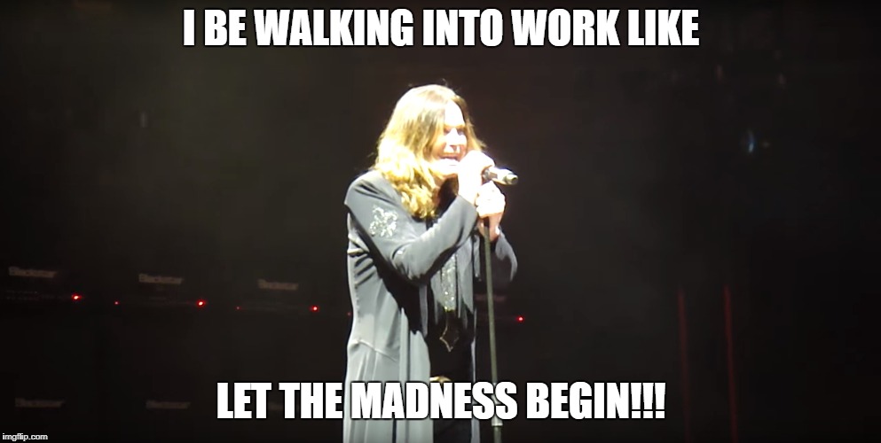 Ozzy Let The Madness Begin | I BE WALKING INTO WORK LIKE; LET THE MADNESS BEGIN!!! | image tagged in ozzy,madness,work,retail | made w/ Imgflip meme maker