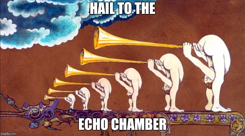 Monty Python - Ass Horns | HAIL TO THE; ECHO CHAMBER | image tagged in monty python - ass horns | made w/ Imgflip meme maker
