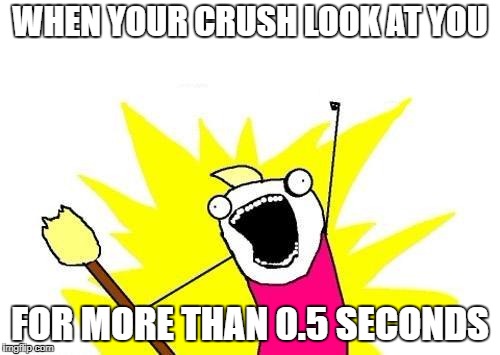 X All The Y | WHEN YOUR CRUSH LOOK AT YOU; FOR MORE THAN 0.5 SECONDS | image tagged in memes,x all the y | made w/ Imgflip meme maker