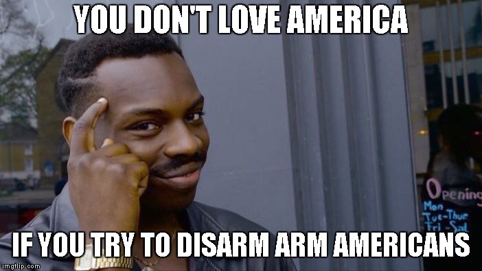 Roll Safe Think About It Meme | YOU DON'T LOVE AMERICA IF YOU TRY TO DISARM ARM AMERICANS | image tagged in memes,roll safe think about it | made w/ Imgflip meme maker
