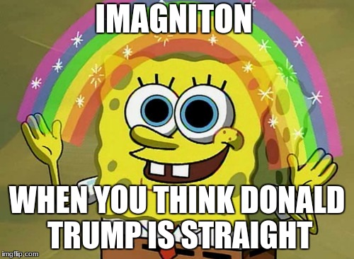 Imagination Spongebob Meme | IMAGNITON; WHEN YOU THINK DONALD TRUMP IS STRAIGHT | image tagged in memes,imagination spongebob | made w/ Imgflip meme maker
