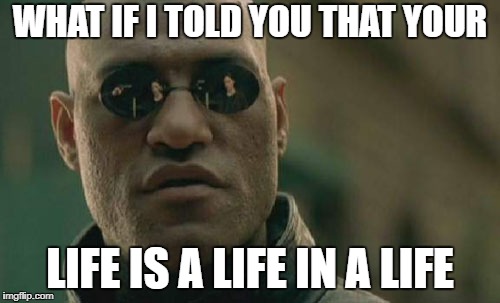 Matrix Morpheus Meme | WHAT IF I TOLD YOU THAT YOUR; LIFE IS A LIFE IN A LIFE | image tagged in memes,matrix morpheus | made w/ Imgflip meme maker