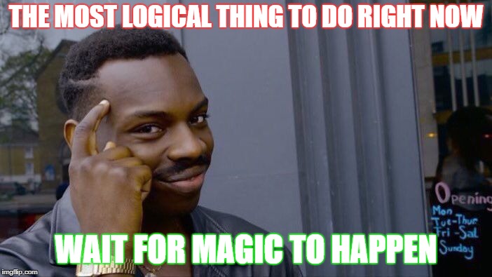 the most logical thing to do  | THE MOST LOGICAL THING TO DO RIGHT NOW; WAIT FOR MAGIC TO HAPPEN | image tagged in magic and logic | made w/ Imgflip meme maker