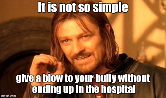 One Does Not Simply Meme | It is not so simple; give a blow to your bully without ending up in the hospital | image tagged in memes,one does not simply | made w/ Imgflip meme maker