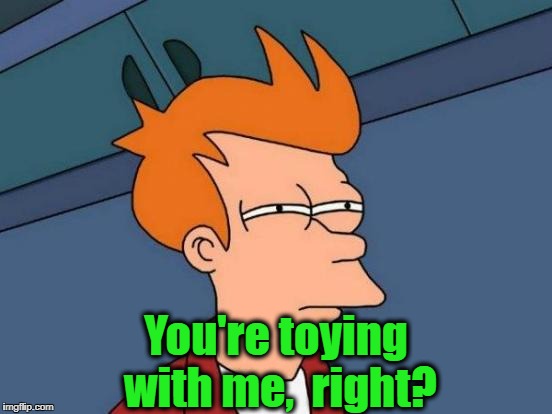 Futurama Fry Meme | You're toying with me,  right? | image tagged in memes,futurama fry | made w/ Imgflip meme maker