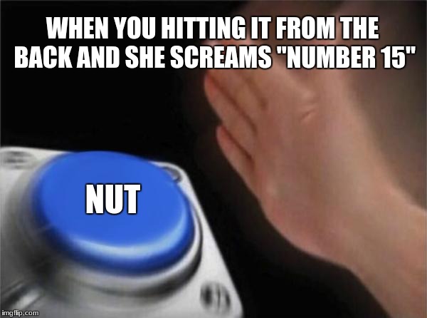 Blank Nut Button | WHEN YOU HITTING IT FROM THE BACK AND SHE SCREAMS "NUMBER 15"; NUT | image tagged in memes,blank nut button | made w/ Imgflip meme maker