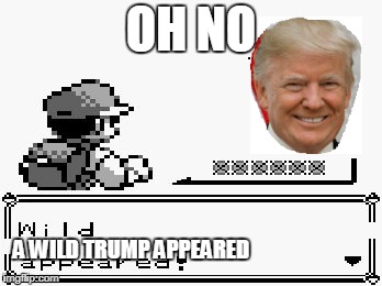 pokemon appears | OH NO; A WILD TRUMP APPEARED | image tagged in pokemon appears | made w/ Imgflip meme maker