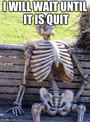 Waiting Skeleton | I WILL WAIT UNTIL IT IS QUIT | image tagged in memes,waiting skeleton | made w/ Imgflip meme maker