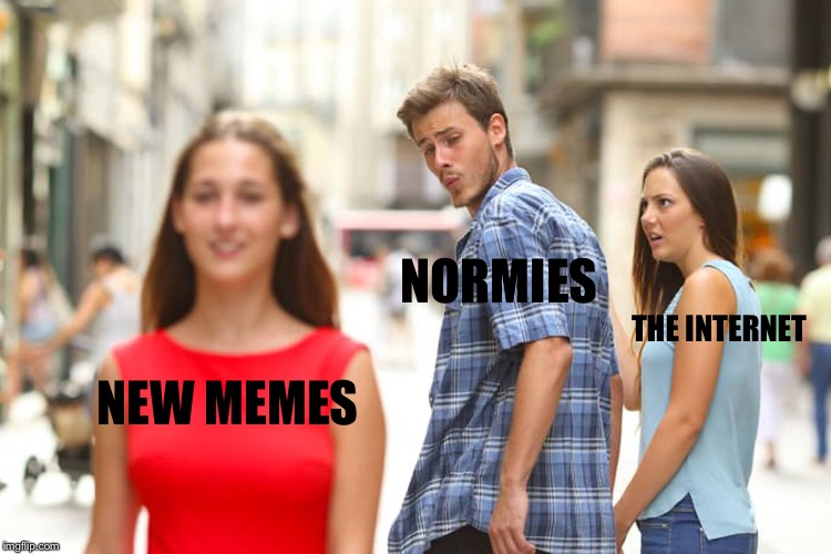 Distracted Boyfriend Meme | NORMIES; THE INTERNET; NEW MEMES | image tagged in memes,distracted boyfriend | made w/ Imgflip meme maker