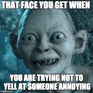 Gollum Meme | THAT FACE YOU GET WHEN; YOU ARE TRYING NOT TO YELL AT SOMEONE ANNOYING | image tagged in memes,gollum | made w/ Imgflip meme maker