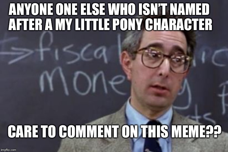 ANYONE ONE ELSE WHO ISN’T NAMED AFTER A MY LITTLE PONY CHARACTER CARE TO COMMENT ON THIS MEME?? | made w/ Imgflip meme maker