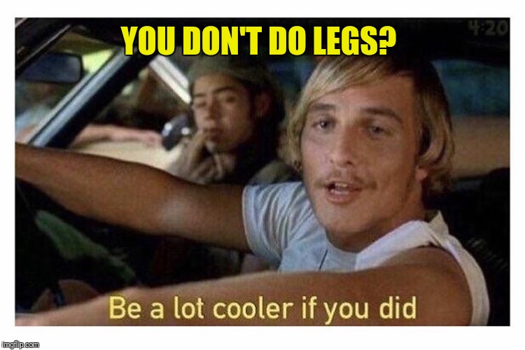 Be a lot cooler if you did | YOU DON'T DO LEGS? | image tagged in be a lot cooler if you did | made w/ Imgflip meme maker