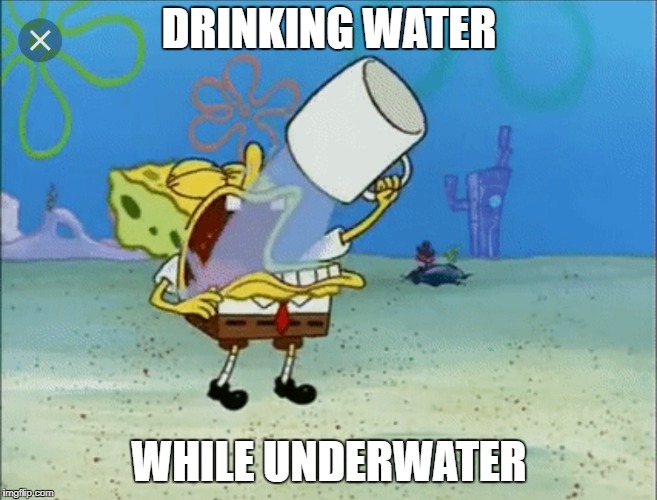 Spongebob drinking water | DRINKING WATER; WHILE UNDERWATER | image tagged in spongebob drinking water | made w/ Imgflip meme maker