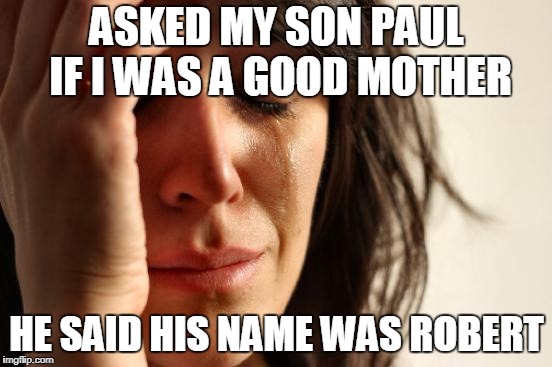 Good Mother | ASKED MY SON PAUL IF I WAS A GOOD MOTHER; HE SAID HIS NAME WAS ROBERT | image tagged in memes,first world problems,mother | made w/ Imgflip meme maker