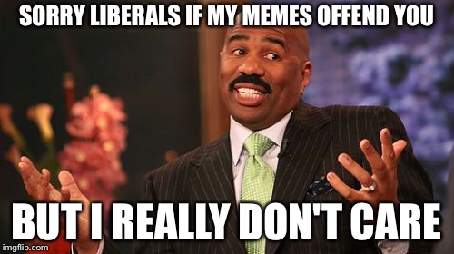 Steve Harvey Meme | SORRY LIBERALS IF MY MEMES OFFEND YOU; BUT I REALLY DON'T CARE | image tagged in memes,steve harvey | made w/ Imgflip meme maker