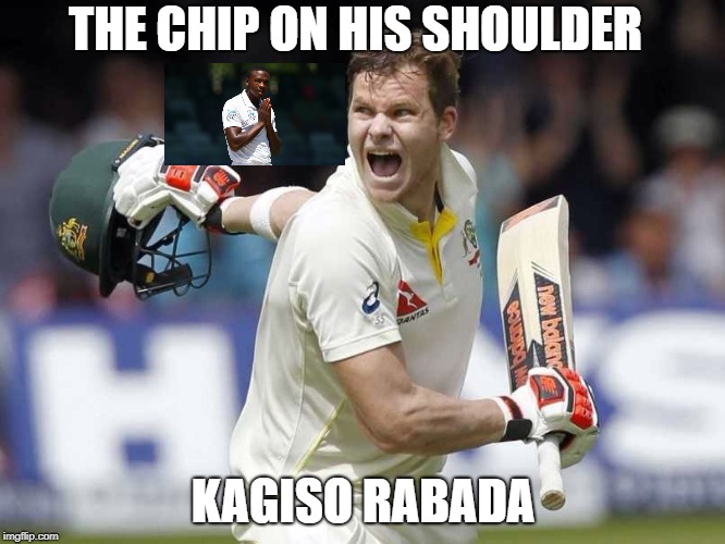 chip on shoulder | THE CHIP ON HIS SHOULDER; KAGISO RABADA | image tagged in cricket | made w/ Imgflip meme maker