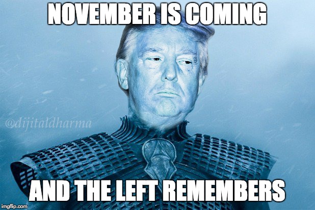 November is Coming. | NOVEMBER IS COMING; AND THE LEFT REMEMBERS | image tagged in donald trump,november,game of thrones,blue wave | made w/ Imgflip meme maker