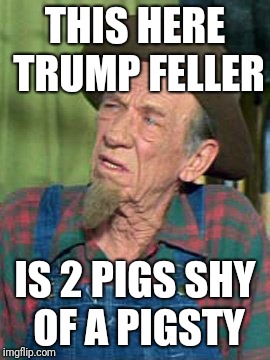 Fred | THIS HERE TRUMP FELLER; IS 2 PIGS SHY OF A PIGSTY | image tagged in fred | made w/ Imgflip meme maker
