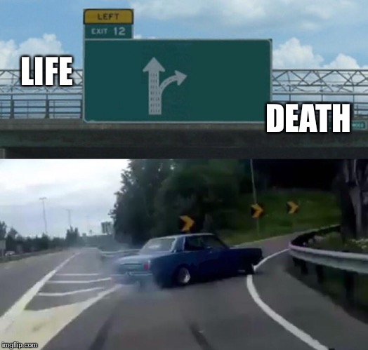 Left Exit 12 Off Ramp Meme | LIFE; DEATH | image tagged in memes,left exit 12 off ramp | made w/ Imgflip meme maker