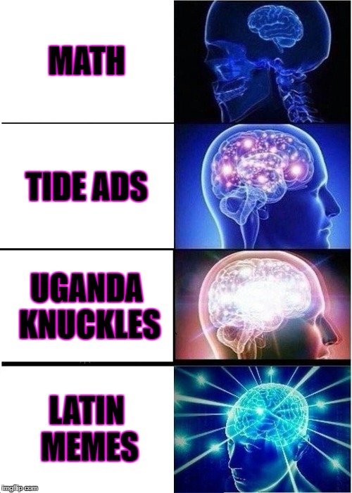 Expanding Brain Meme | MATH; TIDE ADS; UGANDA KNUCKLES; LATIN MEMES | image tagged in memes,expanding brain | made w/ Imgflip meme maker