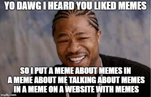 Yo Dawg Heard You like MEMES | YO DAWG I HEARD YOU LIKED MEMES; SO I PUT A MEME ABOUT MEMES IN A MEME ABOUT ME TALKING ABOUT MEMES IN A MEME ON A WEBSITE WITH MEMES | image tagged in memes,yo dawg heard you,funny | made w/ Imgflip meme maker