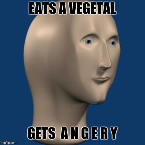 meme man | EATS A VEGETAL; GETS  A N G E R Y | image tagged in meme man | made w/ Imgflip meme maker
